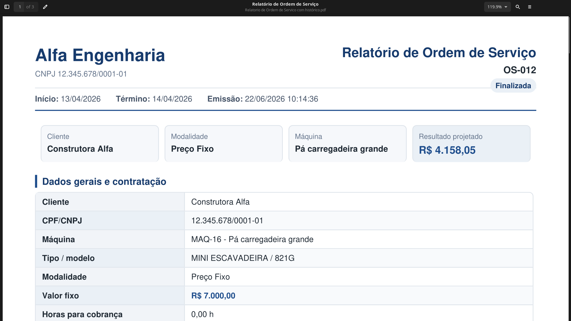 Relatório de Ordem de Serviço na Sincro
